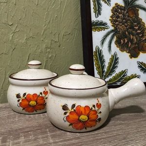 2 speckled ceramic soup bowls